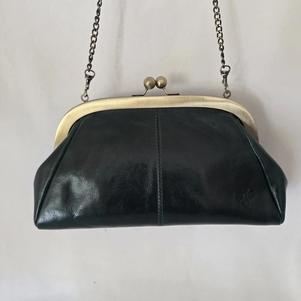 Patricia Nash Gisele Green Leather & Faux Fur Clutch Crossbody Frame Purse NWOT‎
